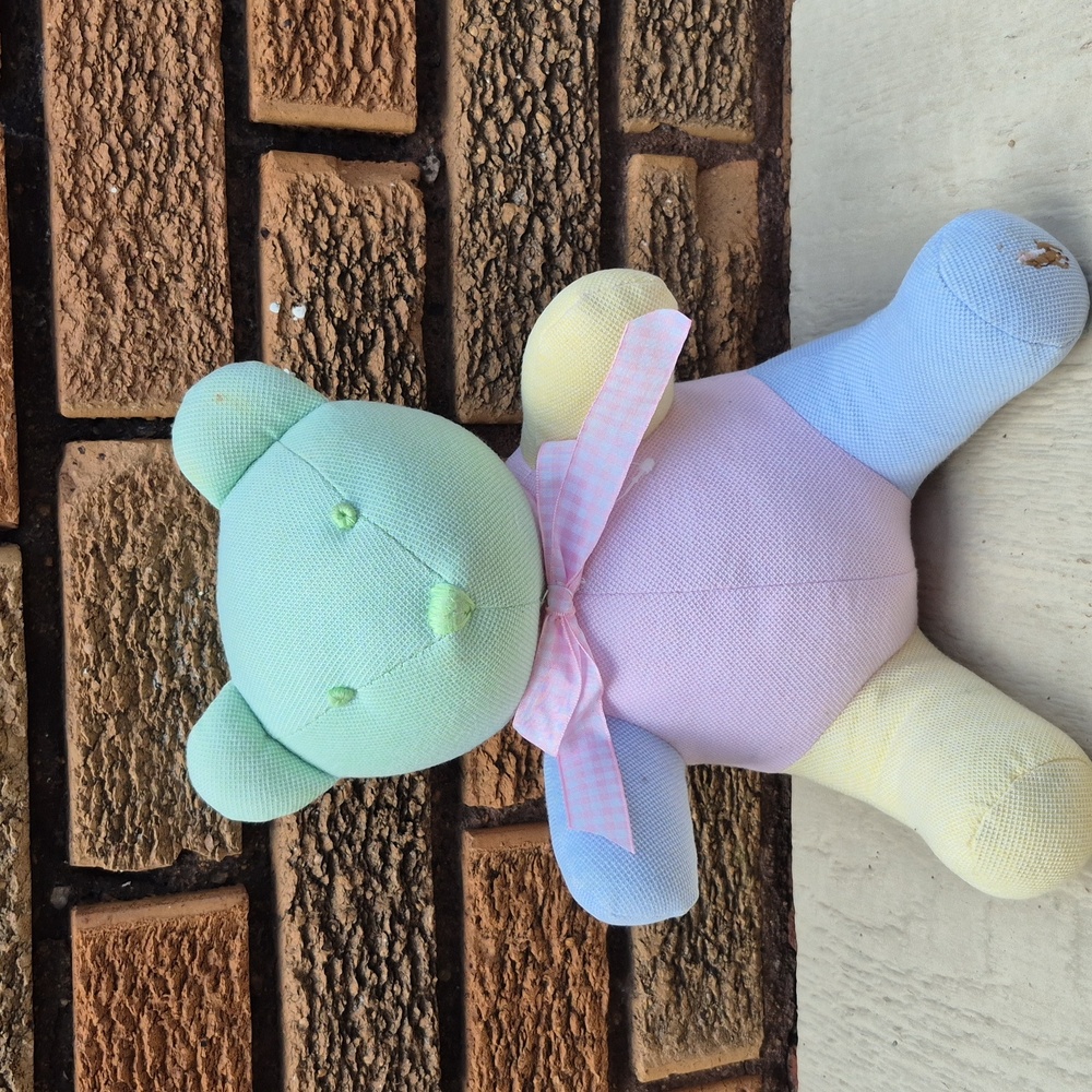 Ralph Lauren Green Pink Blue Yellow Color Block Teddy Bear Plush 9.5" Pre-owned